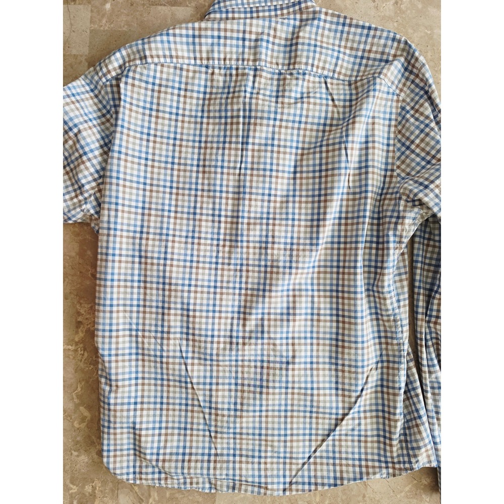 Isaia Napoli Mens 16.5 42 Blue Brown Check Cotton Button Down Shirt‎ Made Italy - Picture 10 of 11